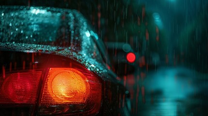 heavy rain patters on a car roof during a thunderstorm, capturing the intense sound and mood of the 