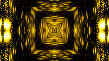 kaleidoscopic animation with intricate golden lines forming abstract shapes against a dark background, seamless loop, 