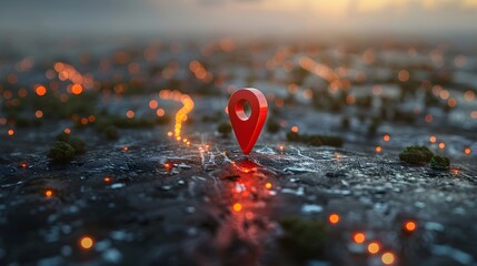 Red Pin on Map in Field. Generative AI