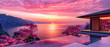 Sunset Over Tropical Beach, Serene Sea View with Colorful Sky, Relaxing Holiday Destination by the Ocean