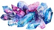 Watercolor design featuring gemstones in shades of blue purple and pink Hand drawn artwork on a white backdrop