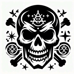 Black and White Skull with Occult Symbols