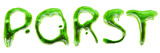 Fototapeta Panele - 3D slime alphabet set, green zombie Halloween drip goo render text, liquid toxic spooky letters. Monster glossy texture, decorative radioactive scary gel ABC, jelly alien gum. Slime alphabet clipart