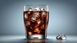 A photorealistic image of a glass of cola with ice, isolated on a transparent background, suitable for removal, with a focus on detailed rendering and clarity.