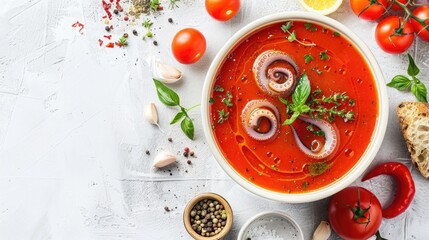 Sticker - Tomato soup with squid displayed on a white background