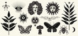 Vector Set of magic esoteric symbols in vintage style, etching , monochrome logos design	
