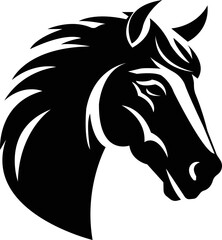 Wall Mural - Horse head icon animal sign. Black flat vector silhouette head horse, wild stallion isolated on transparent background. Symbol for use on web and mobile apps, logo, print media