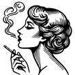 Woman smokes a cigarette. Hand drawing vintage style. Sketch board imitation. Raster, generative ai.