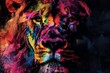 Abstract colorful lion face portrait. Colorful watercolor painting in the style of animal head. Vector illustration of animal head in the pop art style.