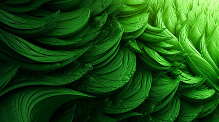 Wall Mural - A close up of green leaves with a lush green background.
