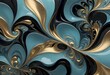 Abstract elegance in blue and gold, artistic rendition of fluid dynamics and luxurious hues, generated with AI.