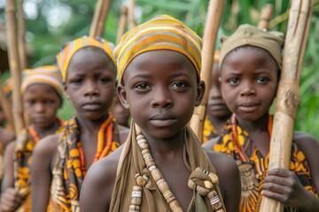 The reflective gaze of a child in tribal wear reveals a deep connection to traditional roots and practices