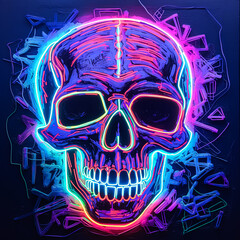 Wall Mural - A neon skull with neon colors.