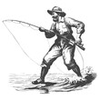 fisherman in action images using Old engraving style