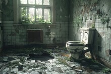 A Condemned Bathroom With Dirty Toilets In An Abandoned Warehouse Factory Abandoned Toilets And Abandoned Toilets Broken Tiles Moss And Plants The Toilet Is Dirty Restroom Abandoned By People And Care