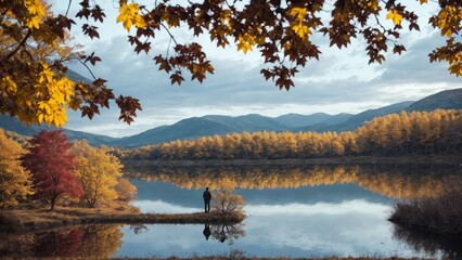 Wall Mural - autumn landscape with lake