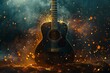 Guitar on fire on dark background