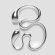 3d letter B melting liquid metal style. Abstract fluid droplet shape, glossy smooth shiny reflective surface with metallic chrome or silver gradient. Isolated vector letter for y2k style font design