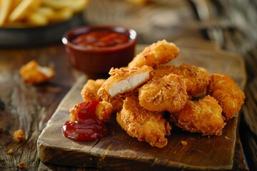 Wall Mural - Tasty Breaded Chicken Nuggets with Parsley, High Contrast