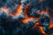 A chaotic dance of blue and orange smoke intertwining suggests a meeting of two contrasting forces in an artistic display