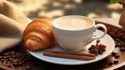 Wall Mural - Cozy Morning Coffee and Croissant Breakfast Scene