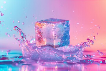 Poster - Summer background with a cube of ice