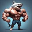 Buff Shark Man Illustration, Hybrid Animal with Human Muscles