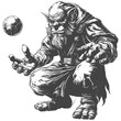 ogre mage or necromancer with magical orb images using Old engraving style