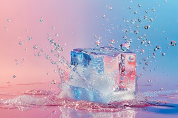 Wall Mural - Summer background with a cube of ice