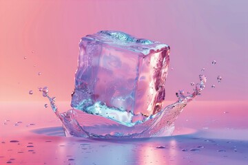 Poster - Summer background with a cube of ice