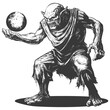 ogre mage or necromancer with magical orb images using Old engraving style
