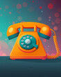 Vibrant Orange Telephone with Cord Painting Art for Phone Call App Icon Design