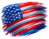 Fototapeta  - the American flag is depicted with broad brushstrokes in red, white, and blue