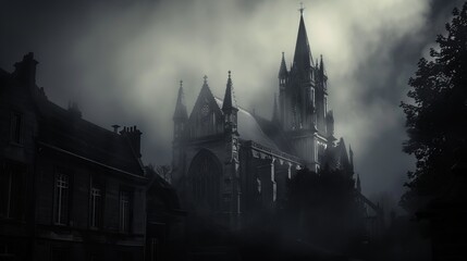 Wall Mural - A gothic cathedral shrouded in darkness  AI generated illustration