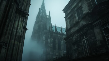 Wall Mural - A gothic cathedral shrouded in darkness  AI generated illustration