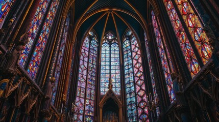 A gothic cathedral with stained glass windows  AI generated illustration