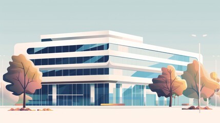 Sticker - A minimalist illustration of a sleek office building  AI generated illustration
