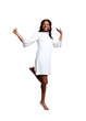 Slim Young African American Woman One One Leg In White Dress