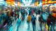 The blurred frenzy of commuters and flashing subway signs blend together in a symphony of fleeting movement capturing the energetic pulse of the city in Subway Symphony. .