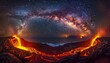 Ethereal Glow of Active Volcano Under the Milky Way, Night Sky Alive with Natural Wonders