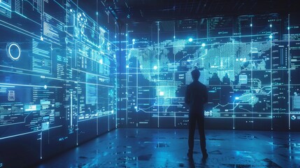 Fototapete - Man Analyzing Data Display