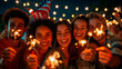 © Ignacio Carrera - A group of funny friends celebrates the night with fireworks on the 4th of July, Independence Day in the United States
