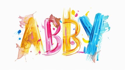 Wall Mural - Bright and educational letter A, B, Y poster for children, each letter distinctively painted with colorful, playful brushstrokes on a simple background,