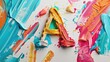 © Anna - Bright and educational letter A, poster for children, each letter distinctively painted with colorful, playful brushstrokes on a simple background, ideal for a nursery or playroom