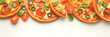 © Aleksandra Ermilova - Banner of pizza decorated with tomatoes, olives and basil on a light background.