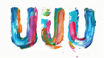 Wall Mural - Bright and educational letter U poster for children, each letter distinctively painted with colorful, playful brushstrokes on a simple background