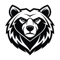 Sticker - A minimalist black and white bear head against a white background, Abstract bear head in black and white, minimalist simple modern vector logo design