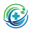 A blue and green logo featuring a cross, symbolizing healthcare and medical services, A clean and minimalist logo symbolizing healthcare innovation