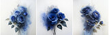 Fototapeta Kwiaty - Tryptyk kwiaty róże, niebieski kolor. Dekoracja na ściane. Tapeta kwiatowa