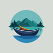 A lone canoe peacefully floats on a glassy lake surface, A lone canoe drifting on a glassy lake, minimalist simple modern vector logo design